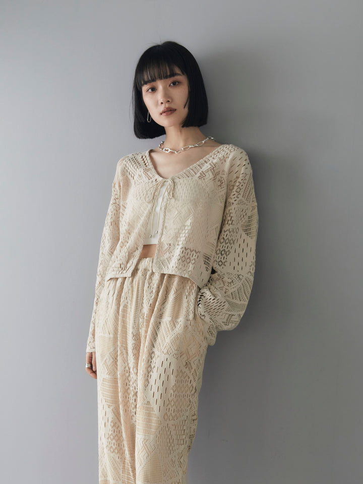 [SET] Cotton lace bolero + telekorib bare camisole + cotton lace wide pants (3 sets)