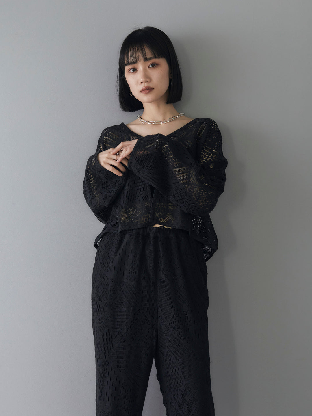 [SET] Cotton lace bolero + telekorib bare camisole + cotton lace wide pants (3 sets)