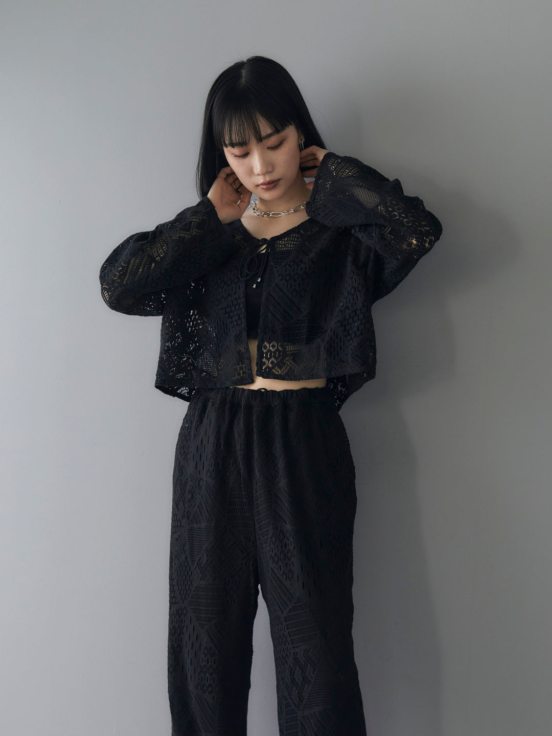 [SET] Cotton lace bolero + telekorib bare camisole + cotton lace wide pants (3 sets)