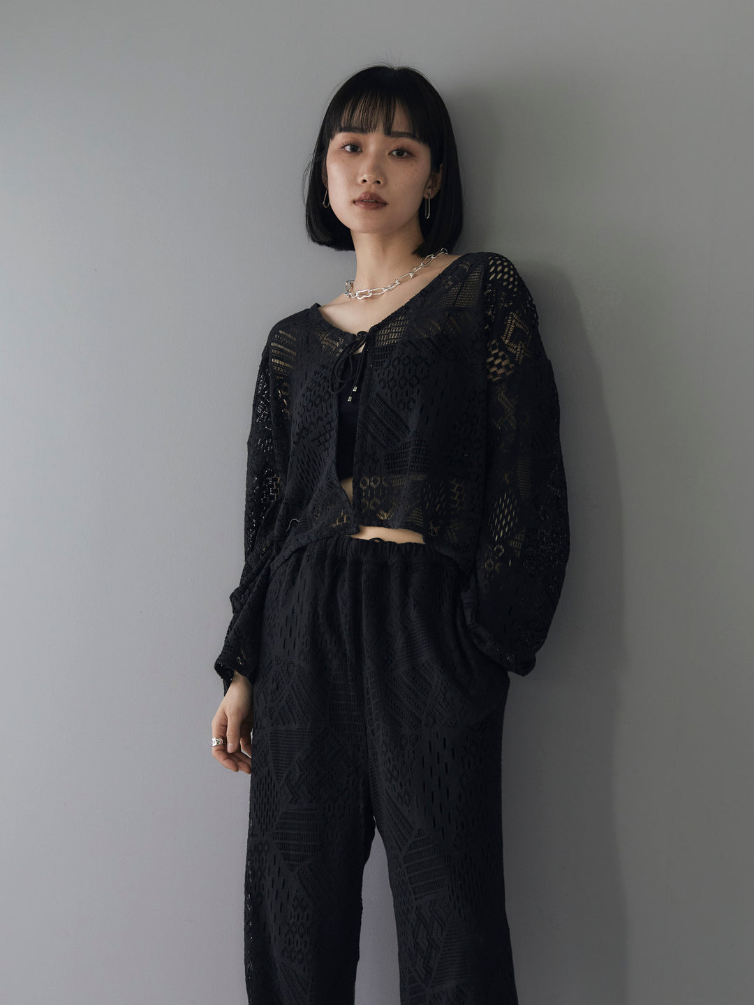 [SET] Cotton lace bolero + telekorib bare camisole + cotton lace wide pants (3 sets)