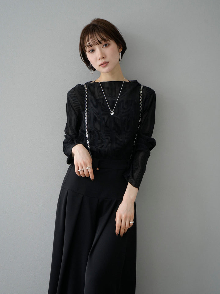[SET]Yoryu波浪透視上衣+鏈條吊帶褶裙（2套）