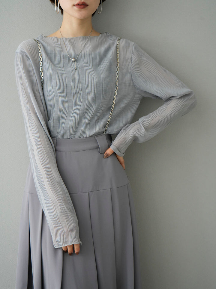 [SET] Willow Wave Sheer Top + Chain Suspender Tuck Skirt (2set)