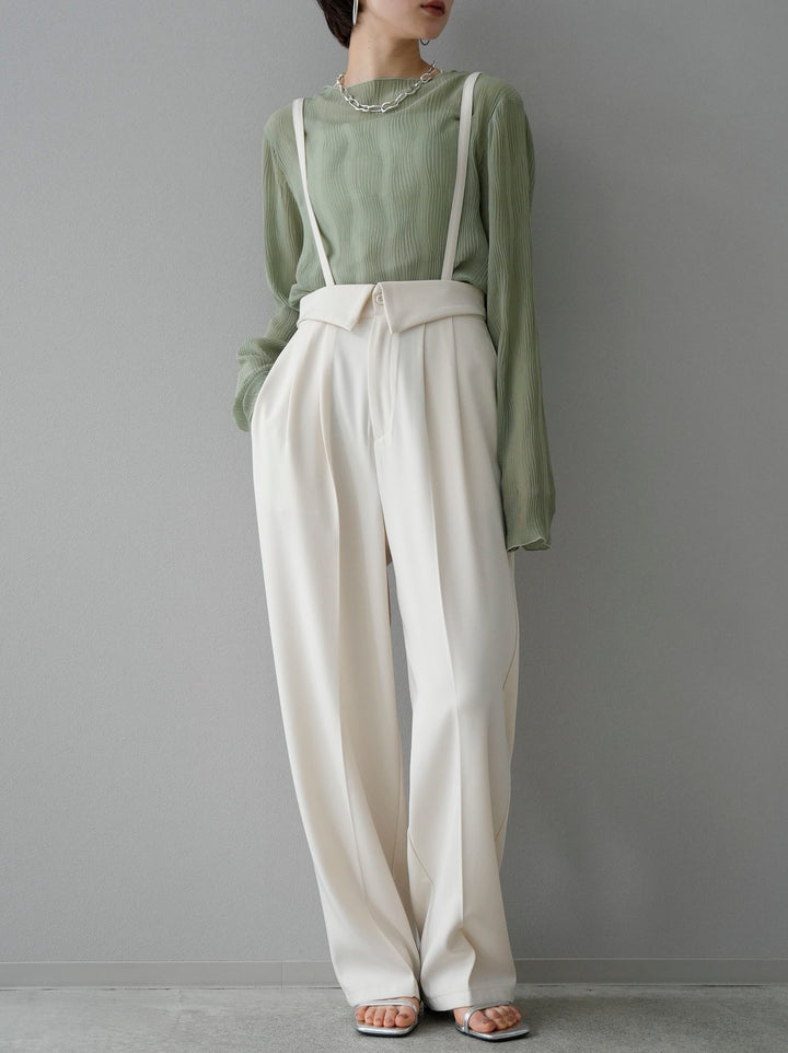 [SET] Willow wave sheer top + suspender 2-way design belt wide pants (2 sets)