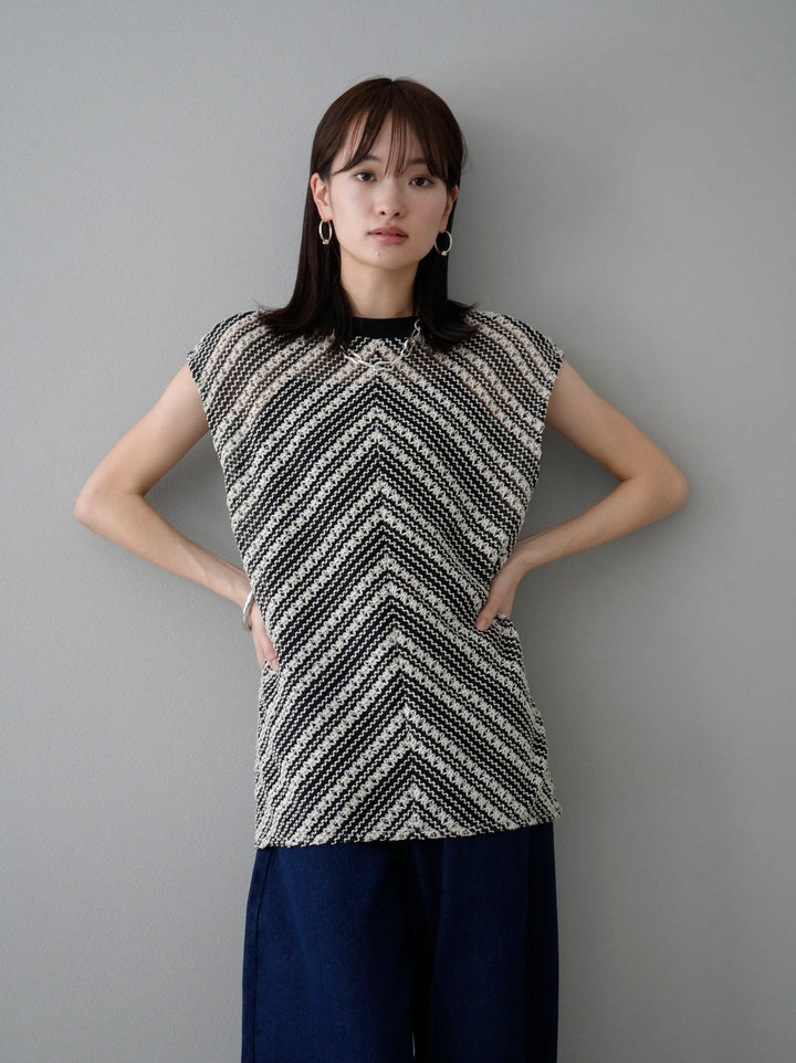 [SET] Crochet sleeveless top + curved denim (2set)