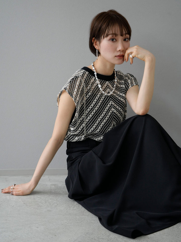 [SET] Crochet sleeveless top + chain suspender tuck skirt (2set)