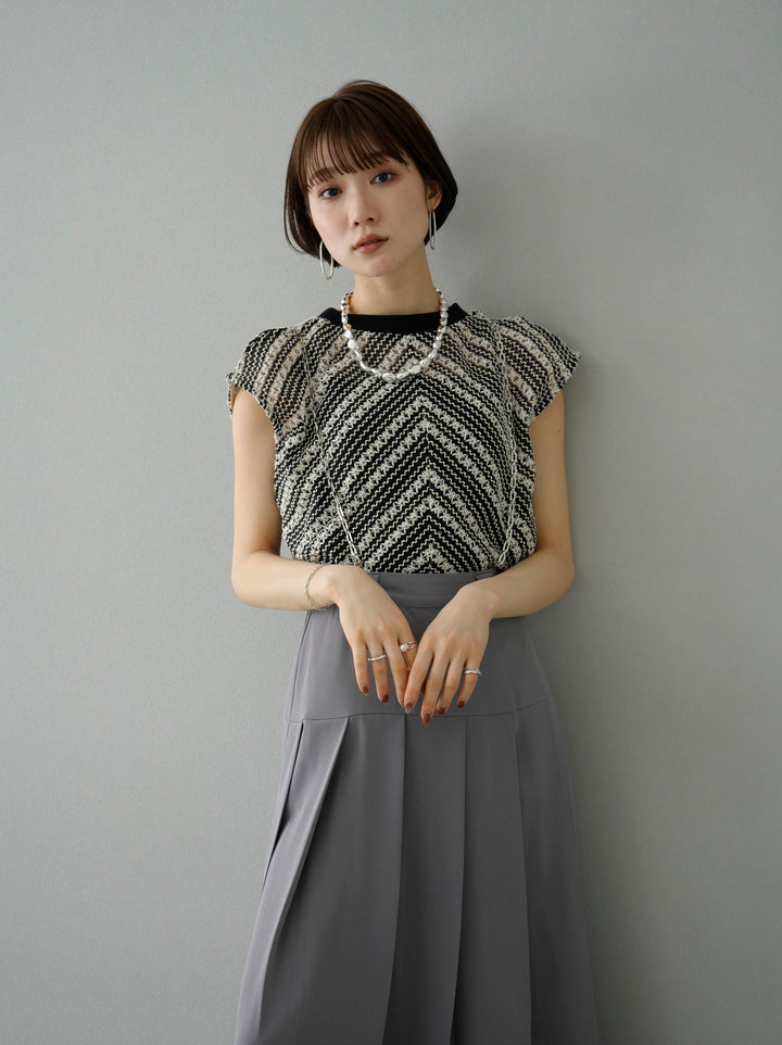 [SET] Crochet sleeveless top + chain suspender tuck skirt (2set)