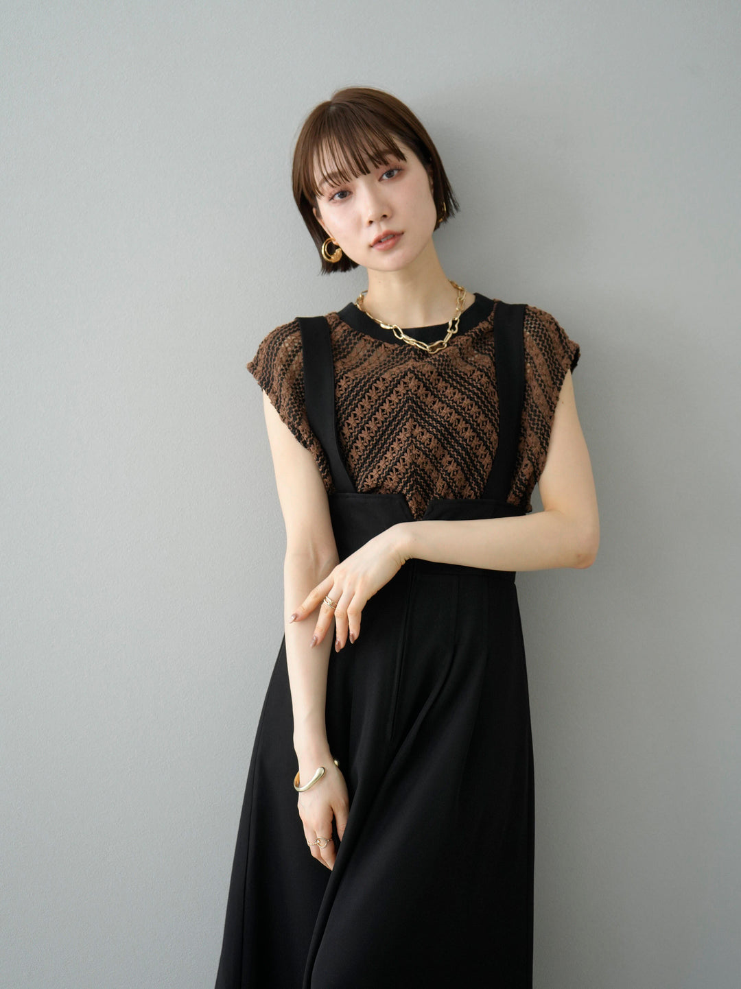 [SET] Crochet sleeveless top + 2WAY flare jumper skirt (2set)