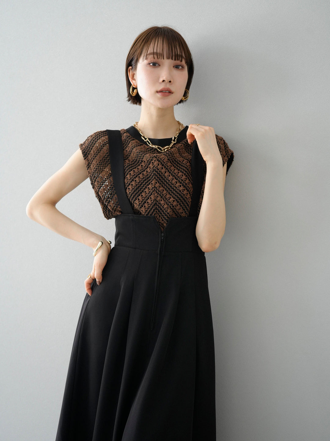 [SET] Crochet sleeveless top + 2WAY flare jumper skirt (2set)