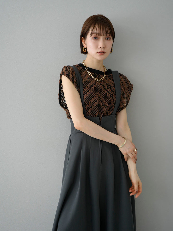 [SET] Crochet sleeveless top + 2WAY flare jumper skirt (2set)