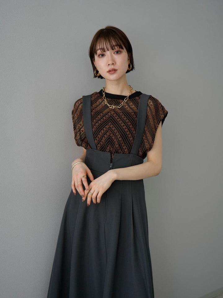 [SET] Crochet sleeveless top + 2WAY flare jumper skirt (2set)