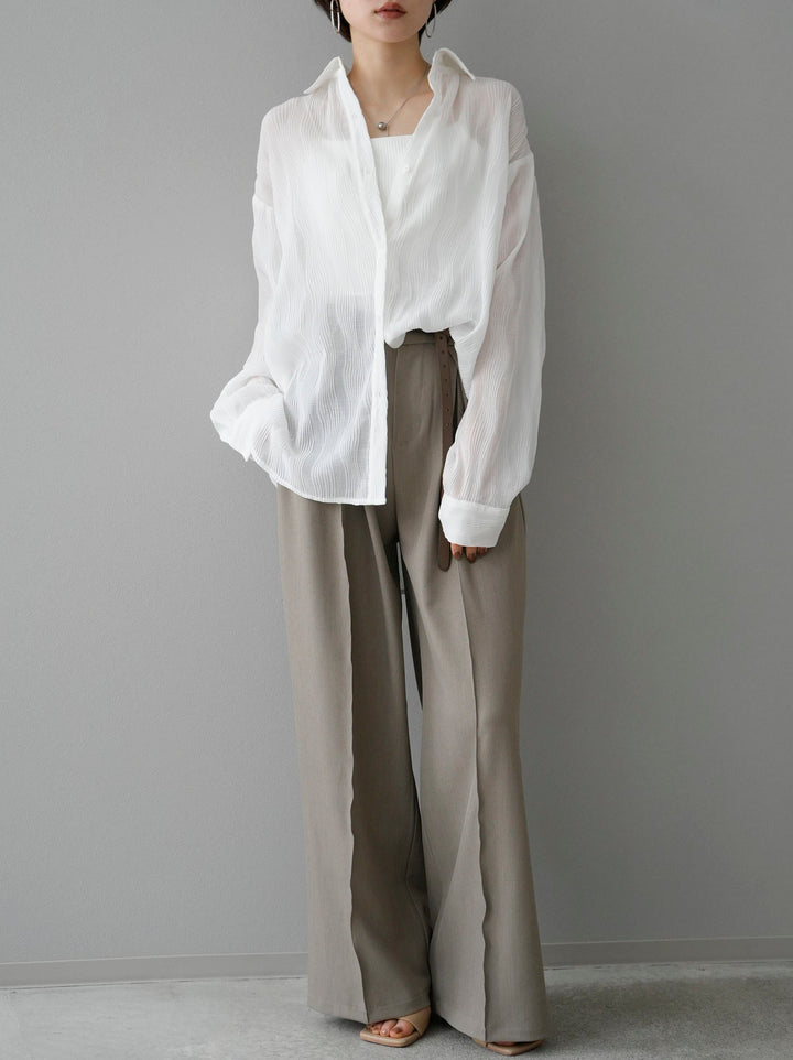 [SET] Willow Wave Overshirt + Double Strap Cut Rib Bra Camisole + Design Tuck Wide Pants (3set)