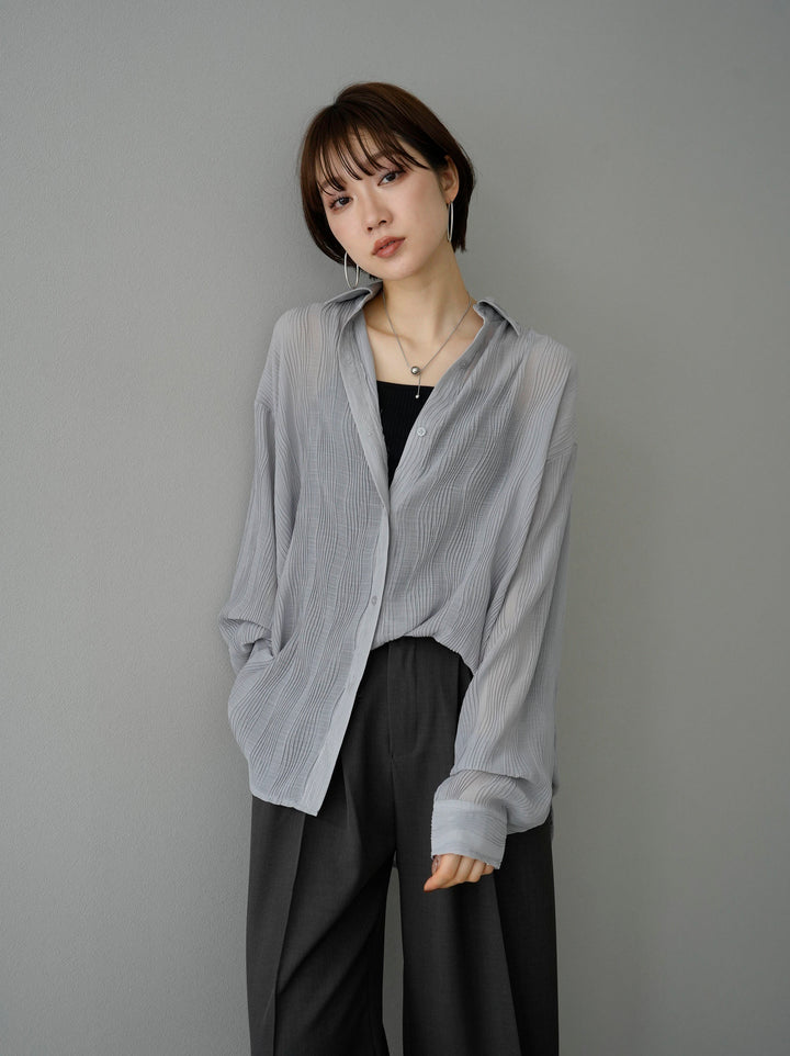 [SET] Willow Wave Overshirt + Double Strap Cut Rib Bra Camisole + Design Tuck Wide Pants (3set)