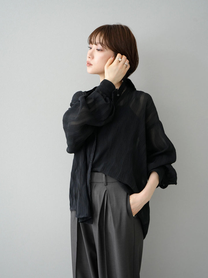 [SET] Willow Wave Overshirt + Double Strap Cut Rib Bra Camisole + Design Tuck Wide Pants (3set)