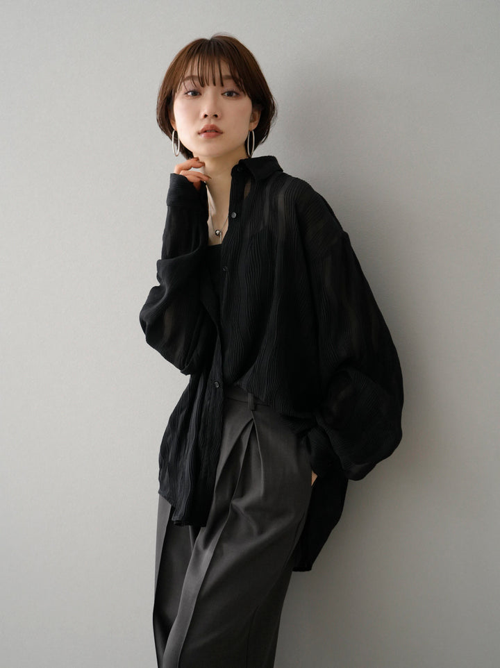 [SET] Willow Wave Overshirt + Double Strap Cut Rib Bra Camisole + Design Tuck Wide Pants (3set)