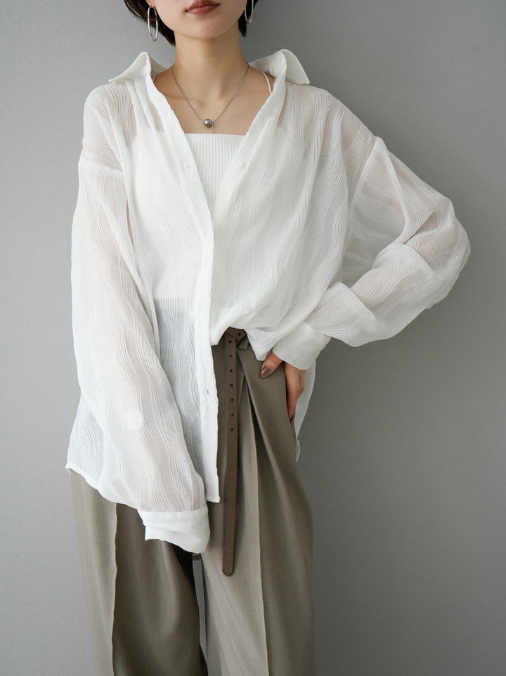 [SET] Willow Wave Overshirt + Double Strap Cut Rib Bra Camisole + Design Tuck Wide Pants (3set)