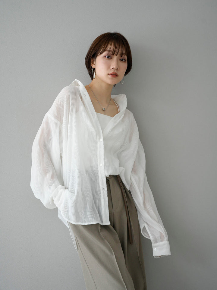 [SET] Willow Wave Overshirt + Double Strap Cut Rib Bra Camisole + Design Tuck Wide Pants (3set)