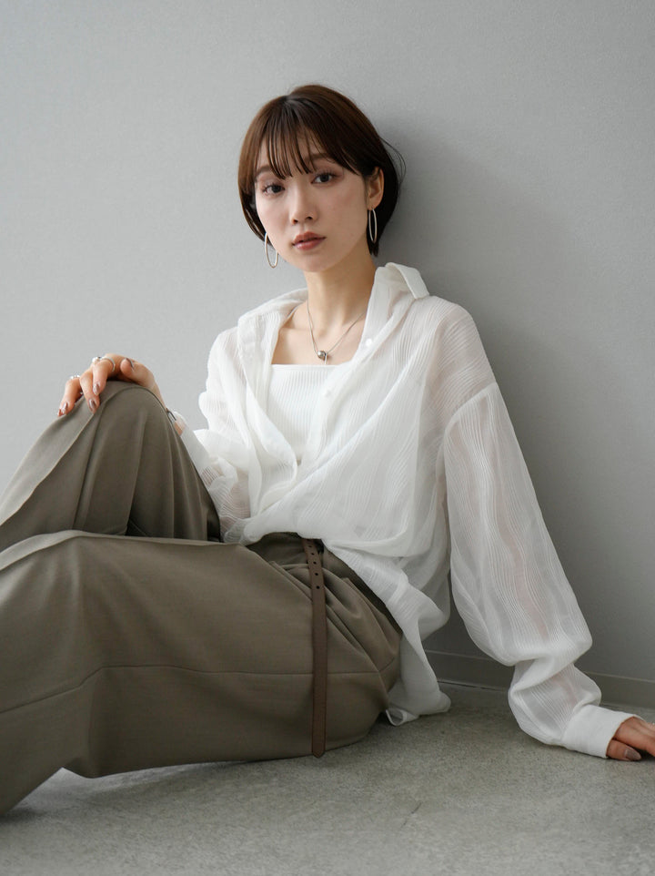 [SET] Willow Wave Overshirt + Double Strap Cut Rib Bra Camisole + Design Tuck Wide Pants (3set)