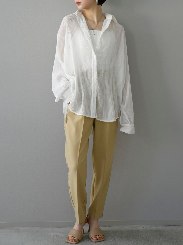 【套裝】楊柳波浪外套+雙肩帶羅紋胸罩吊帶背心+寬鬆錐形褲M（3件套）