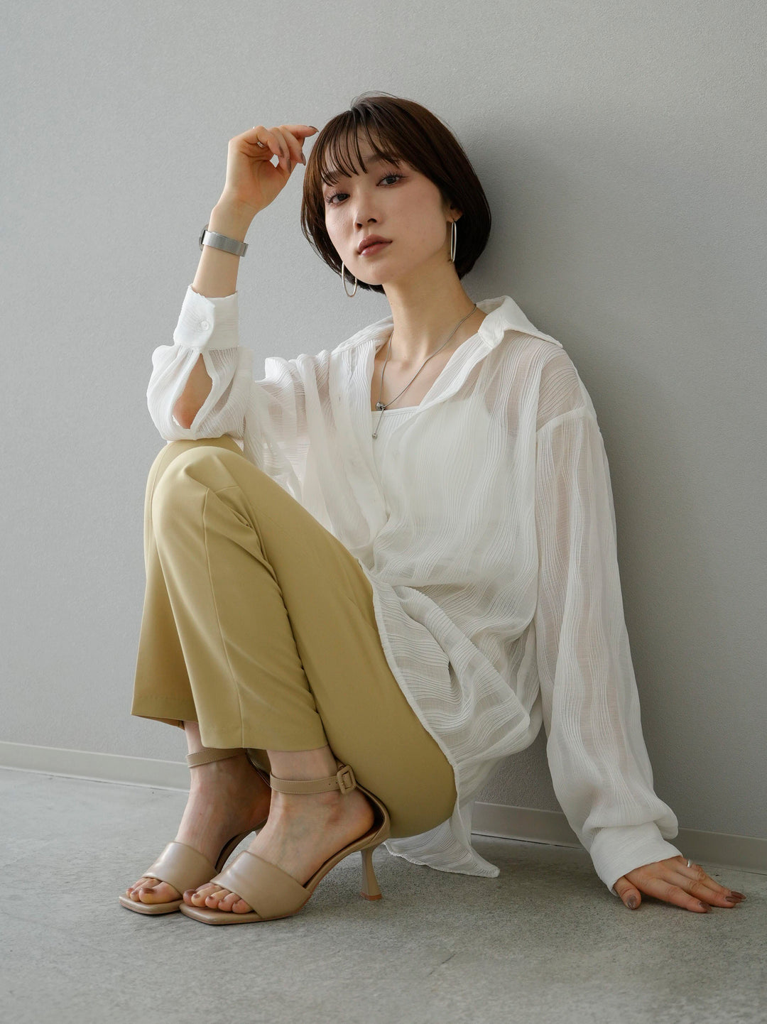 [SET] Willow Wave Overshirt + Double Strap Cut Rib Bra Camisole + Easy Tapered Pants LL (3set)