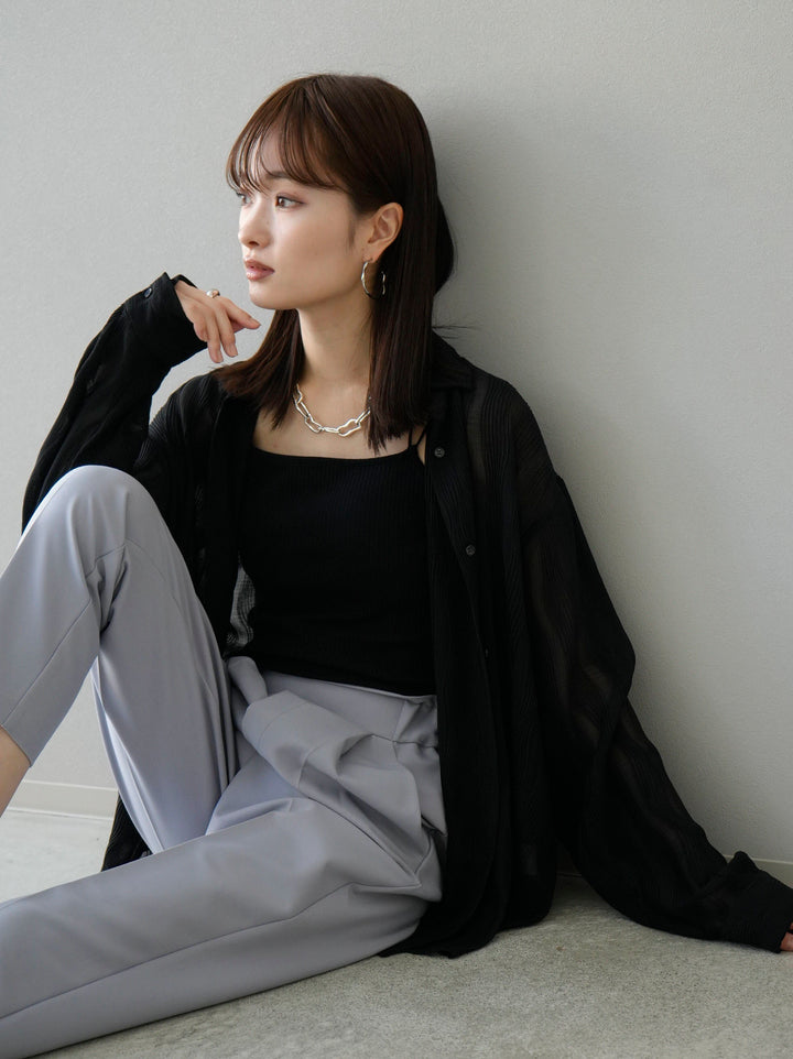 [SET] Willow Wave Overshirt + Double Strap Cut Rib Bra Camisole + Easy Tapered Pants L (3set)