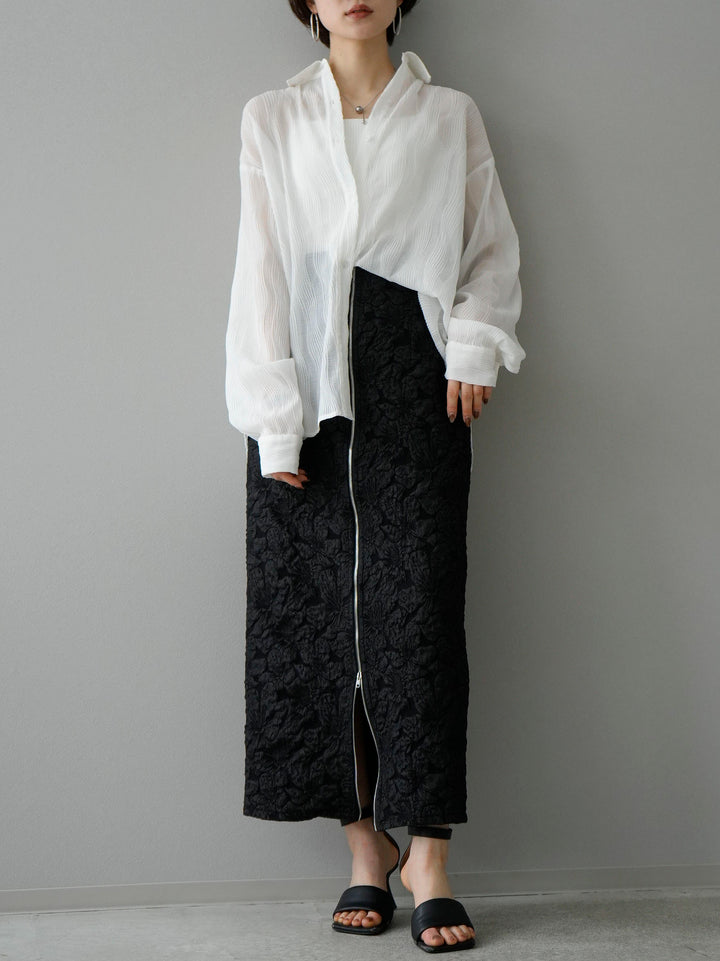[SET] Willow Wave Overshirt + Double Strap Cut Rib Bra Camisole + Double Zip Puffy Jacquard Skirt (3set)