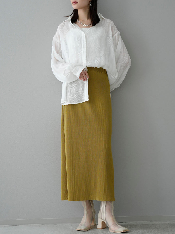 [SET] Willow Wave Overshirt + Double Strap Cut Rib Bra Camisole + I-line Pleated Skirt (3set)