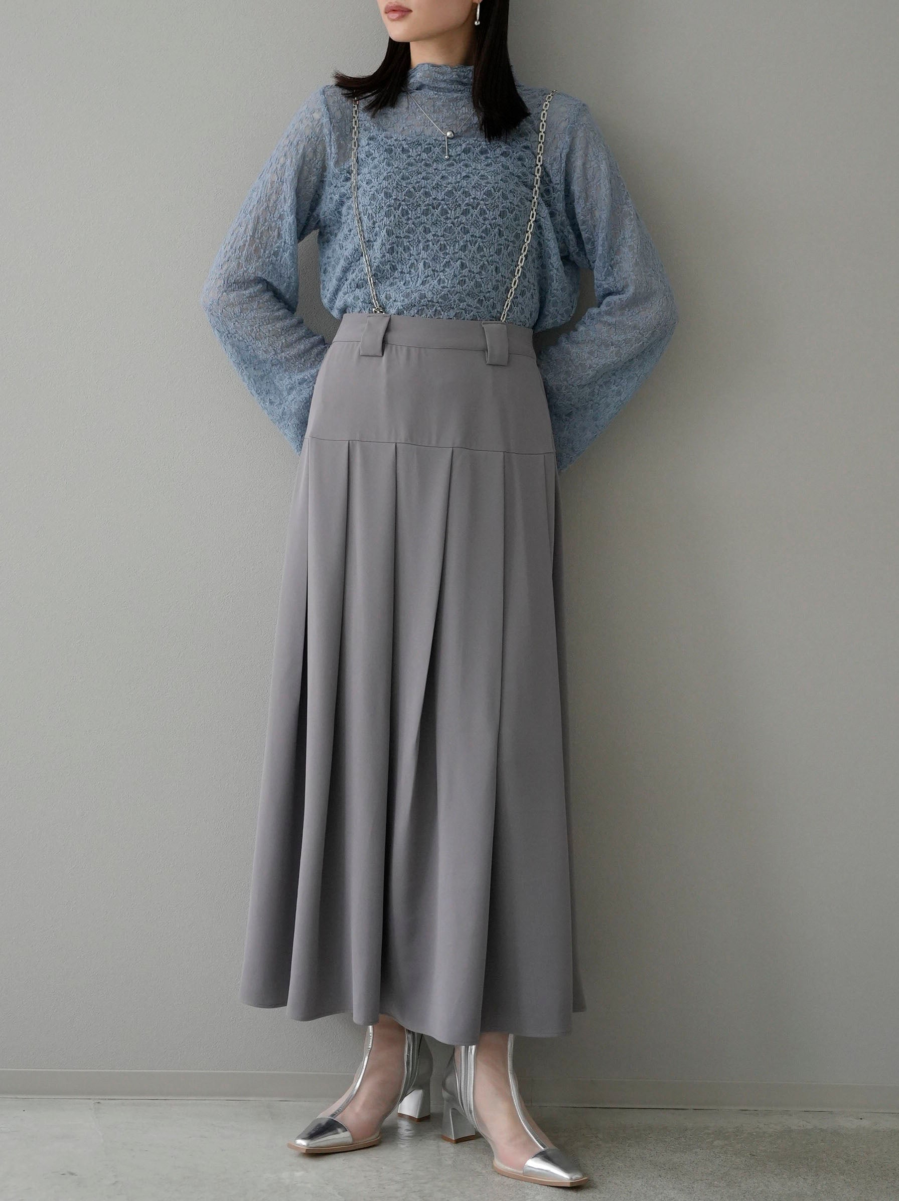 SET]チェーンサスペンダータックスカート+レースシアートップス