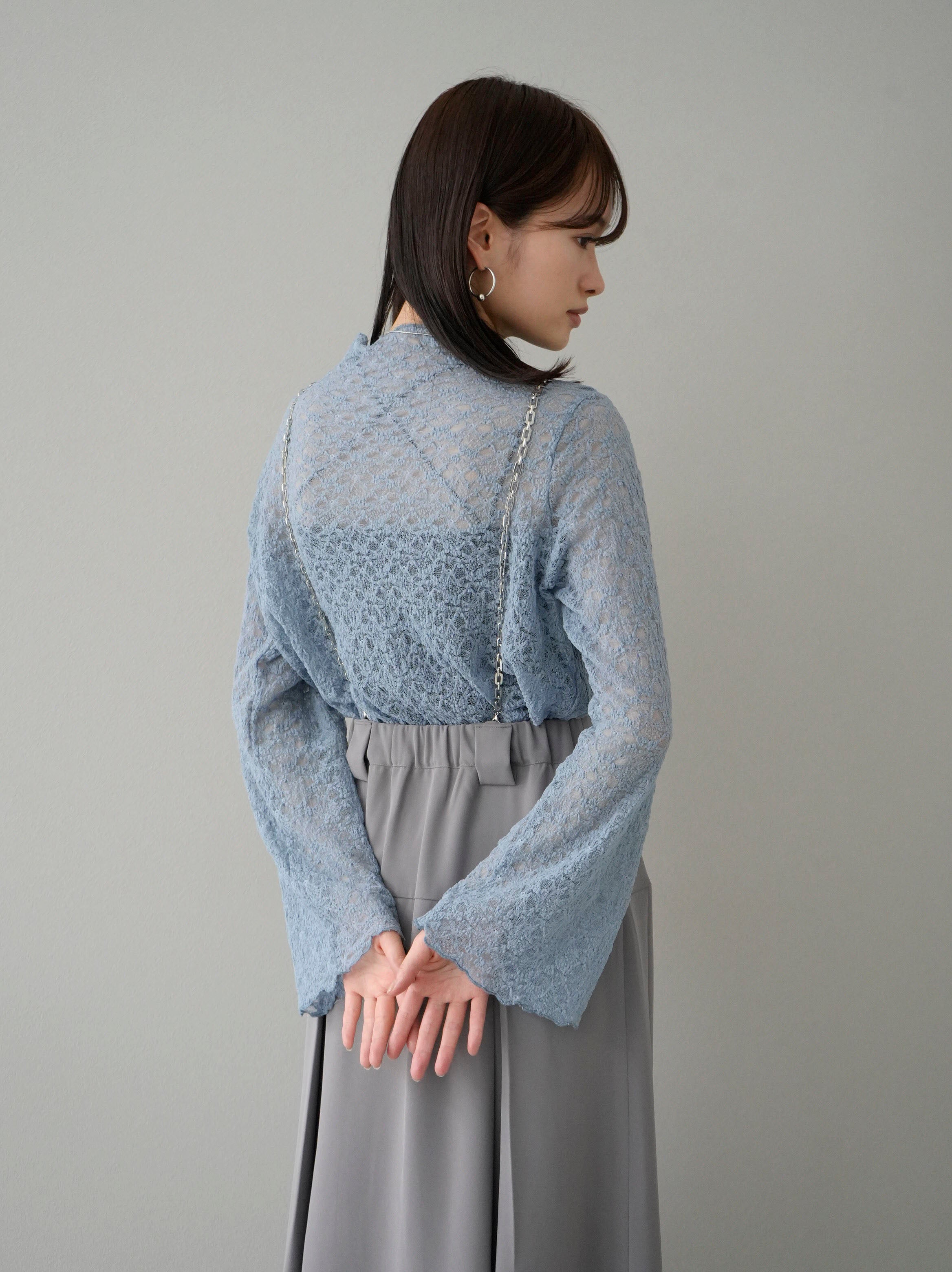 SET]チェーンサスペンダータックスカート+レースシアートップス(2set