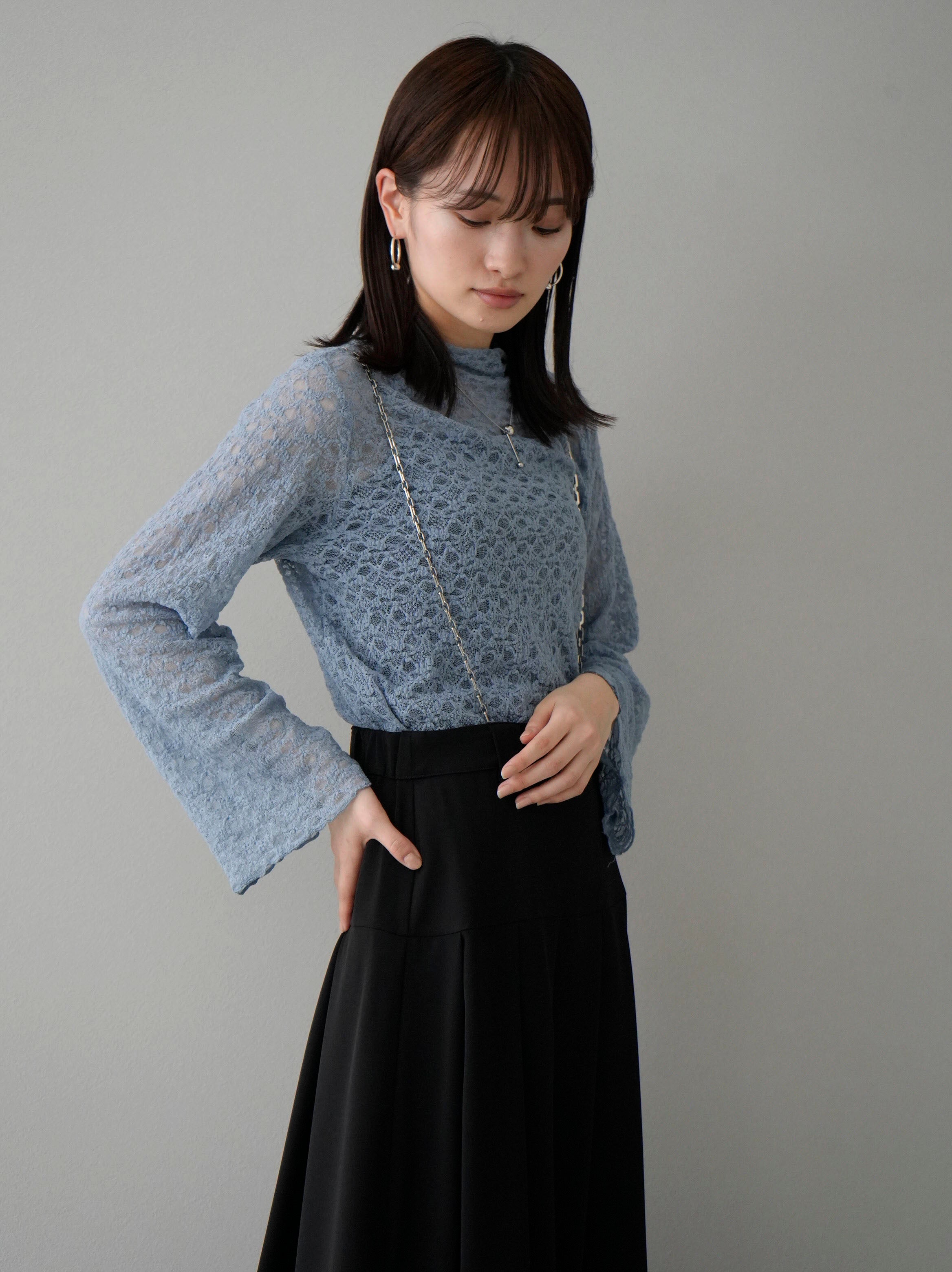 SET]チェーンサスペンダータックスカート+レースシアートップス(2set