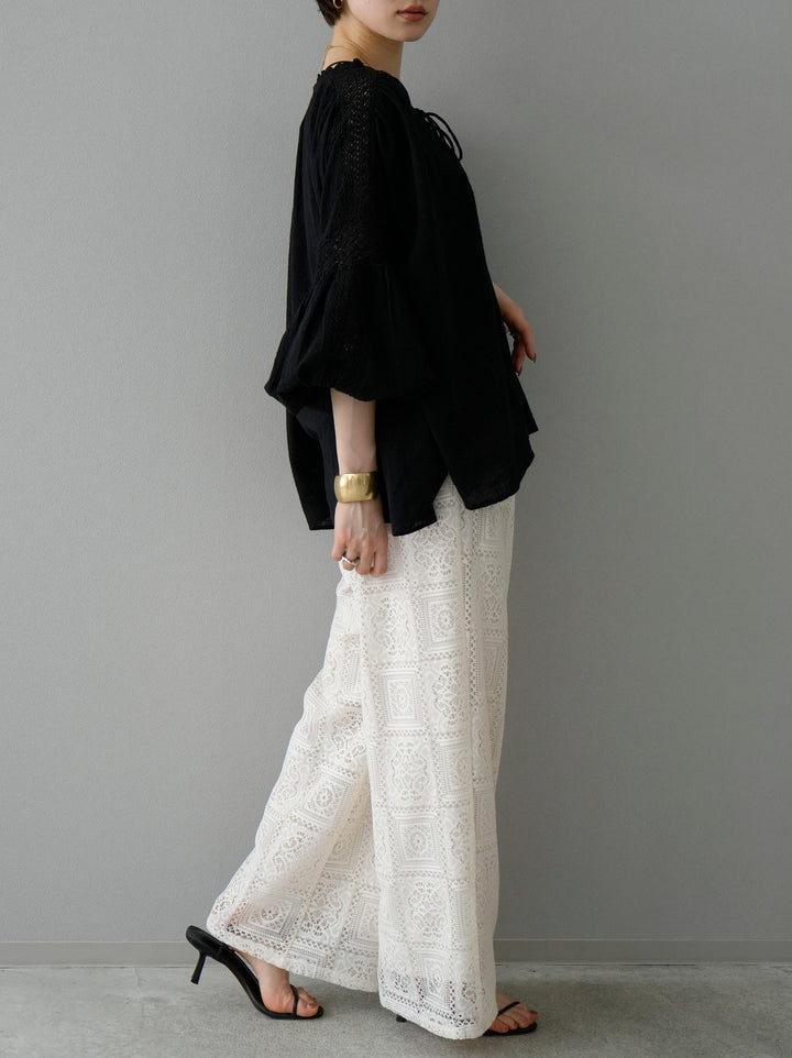 [SET] Cotton lace blouse + block lace wide pants (2set)