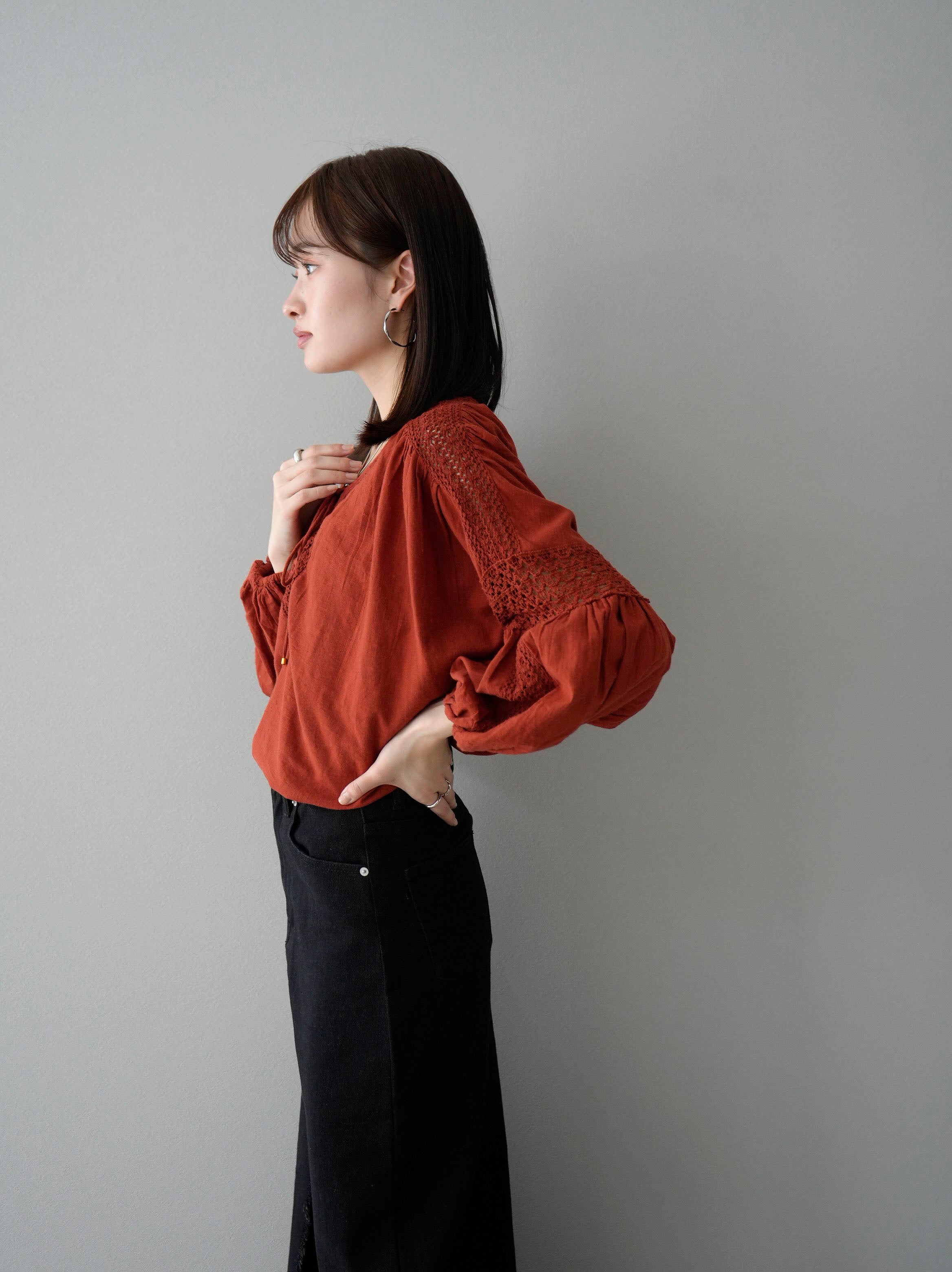 2点セット】lumier デニムニットカーデ+裾レーススカート Allure】[SET