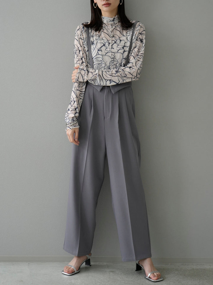 [SET] Pen-touch sheer mellow top + suspender 2-way design belt wide pants (2 sets)