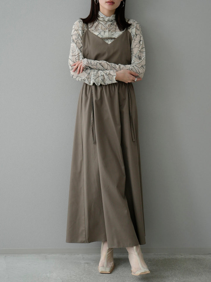 [SET] Pen-touch sheer mellow top + bustier cami flare dress (2set)
