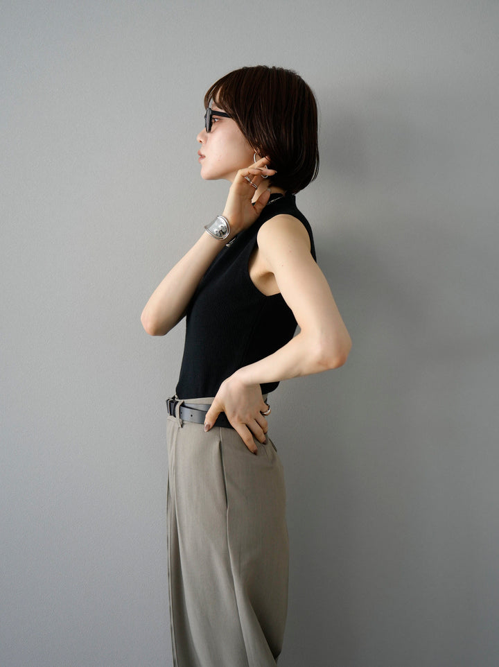 [SET] Cut-out sleeveless rib knit + design tuck wide pants (2 sets)