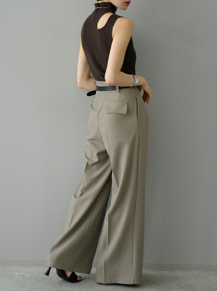[SET] 鏤空無袖羅紋針織+設計褶邊寬褲（2組）