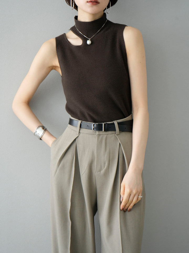 [SET] Cut-out sleeveless rib knit + design tuck wide pants (2 sets)