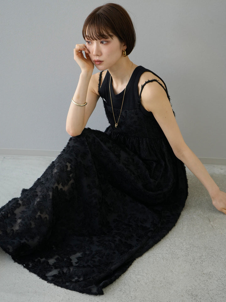 [Pre-order] Fringe Jacquard Cami Dress/Black