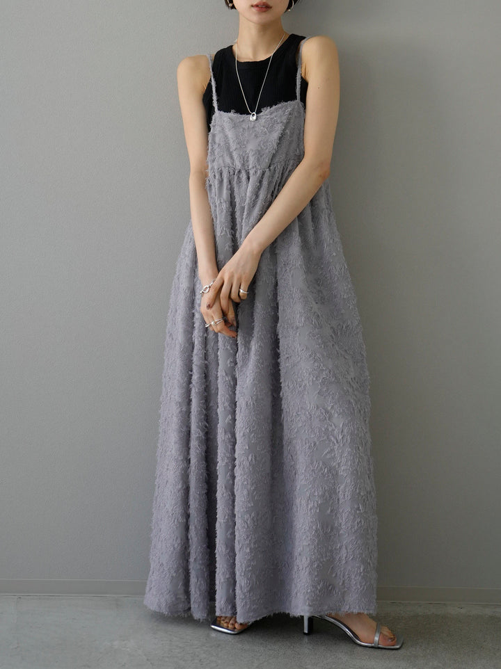 [Pre-order] Fringe Jacquard Cami Dress/Gray