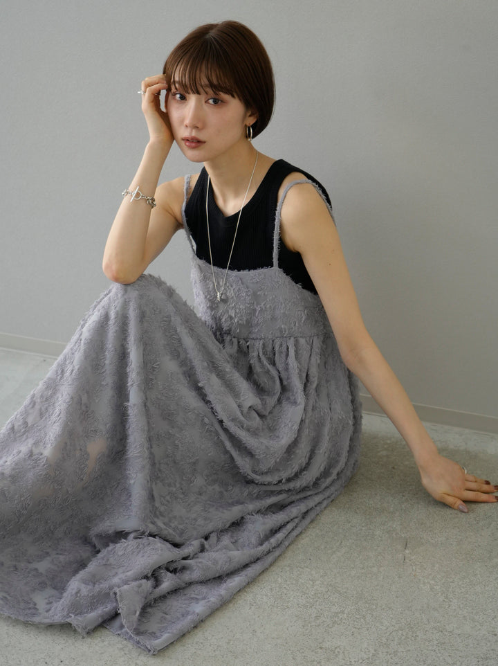 [Pre-order] Fringe Jacquard Cami Dress/Gray