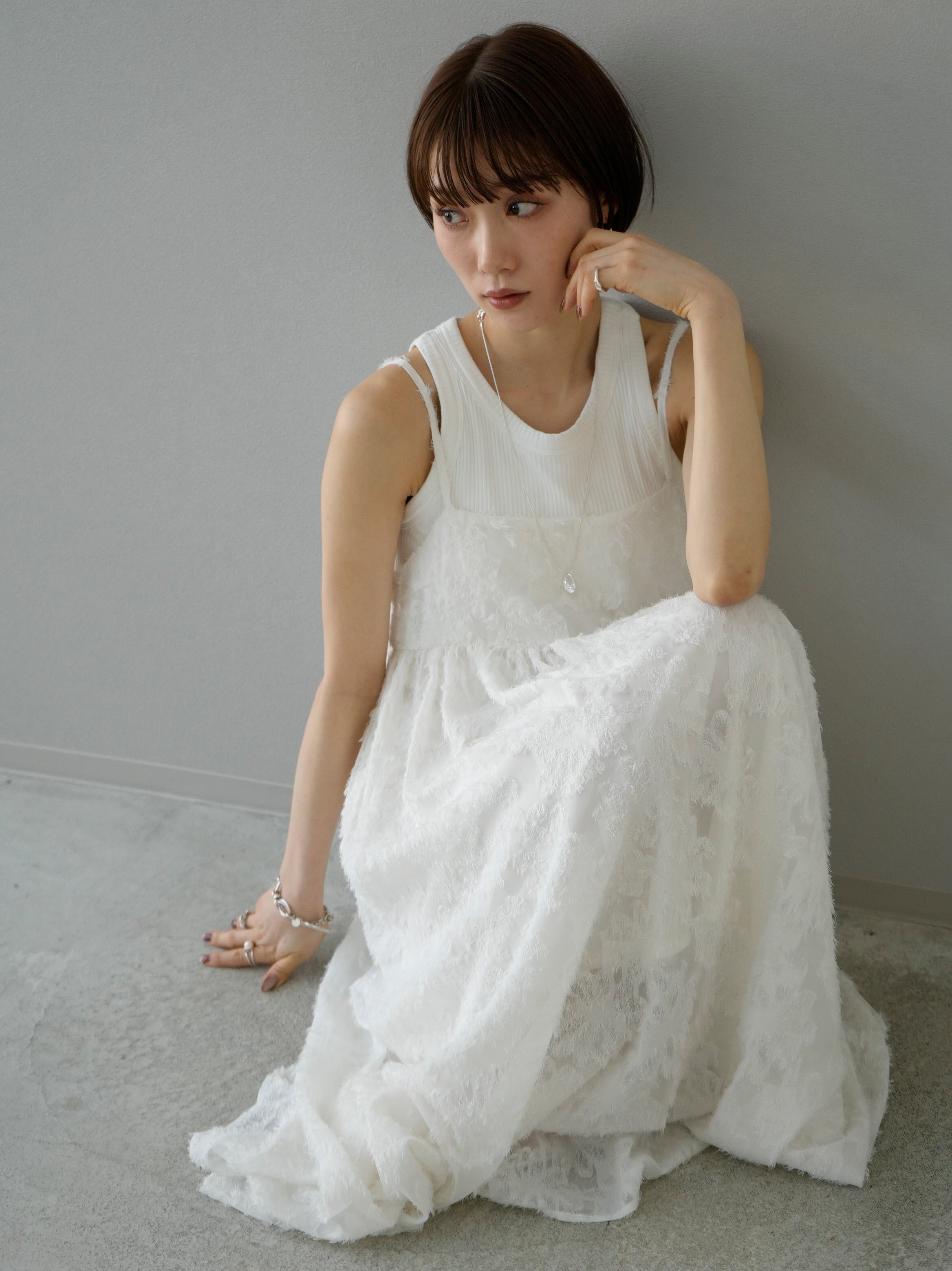 Pre-order] Fringe Jacquard Camisole Dress/Ivory – Lumier
