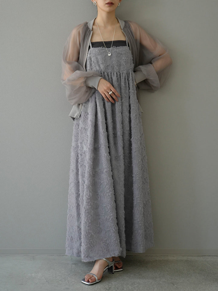 [SET] 流蘇提花吊帶洋裝 + 透明紗羅紋上衣 (2 套)
