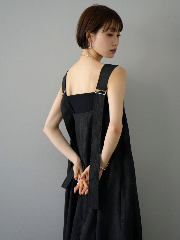 [Pre-order] Washer Jacquard Zip Flare Dress/Black