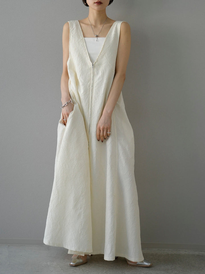 [Pre-order] Washer Jacquard Zip Flare Dress/Ivory