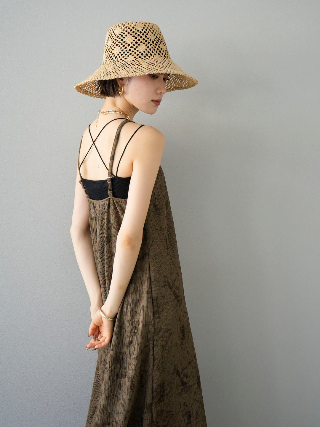 [SET] Willow Nuance Pattern Camisole Dress + Double Strap Cut Rib Bra Camisole (2set)