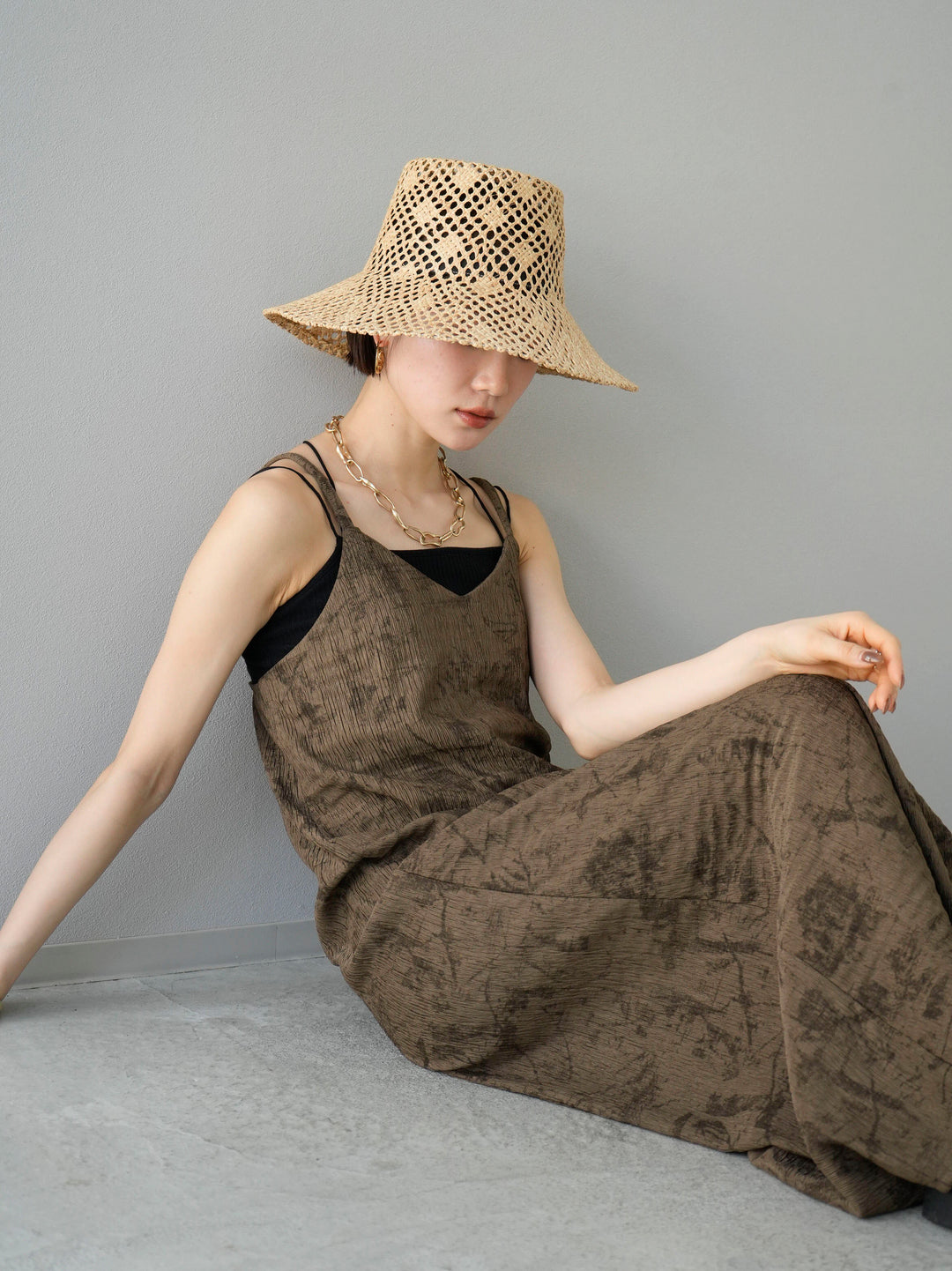 [Pre-order] Willow Nuance Pattern Camisole Dress/Brown