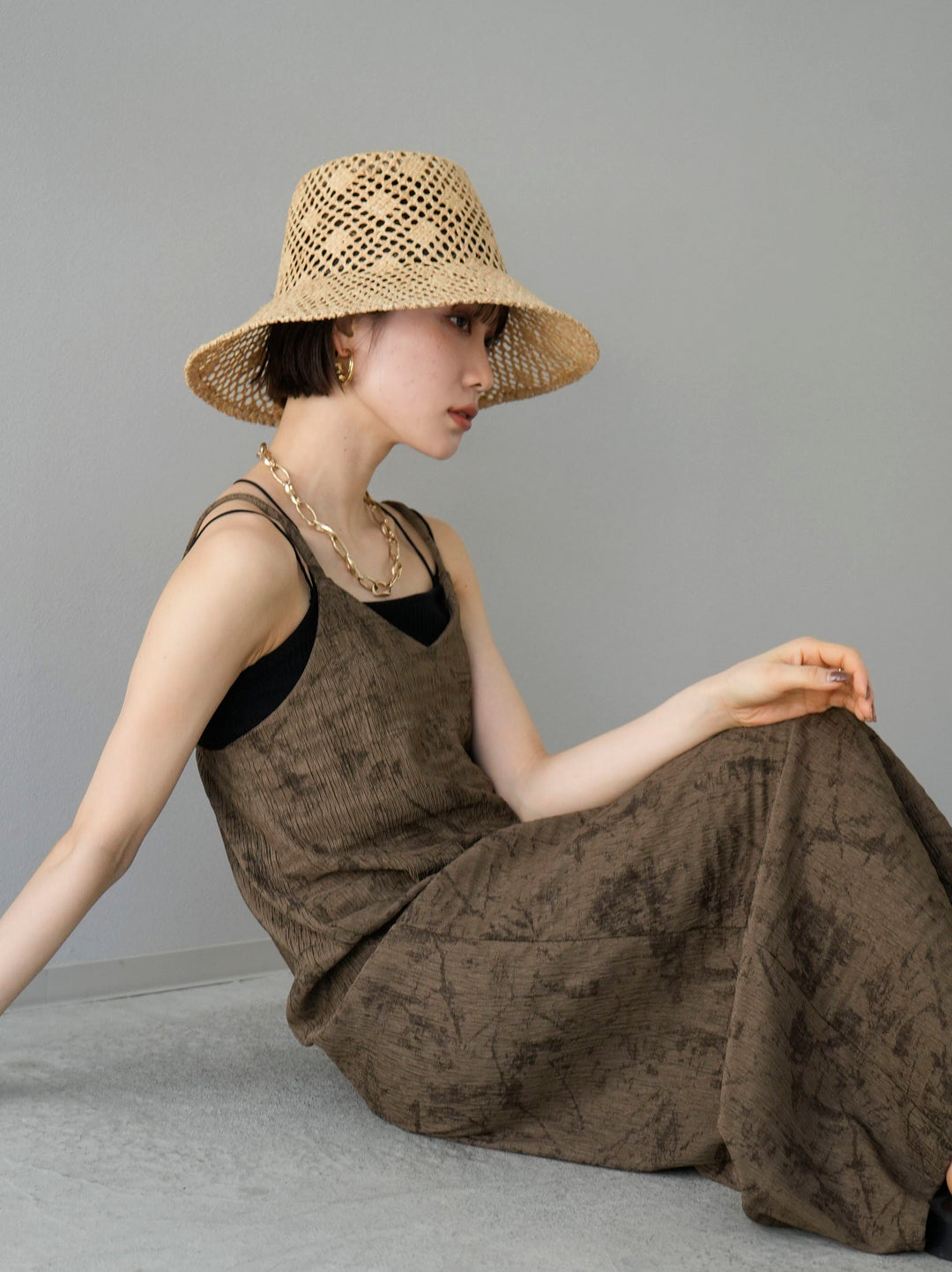 [Pre-order] Willow Nuance Pattern Camisole Dress/Brown