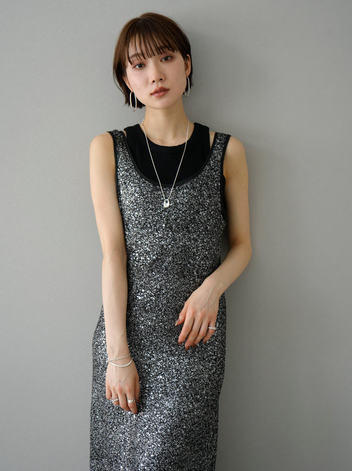 [Pre-order] Sequin Sleeveless Dress/Silver