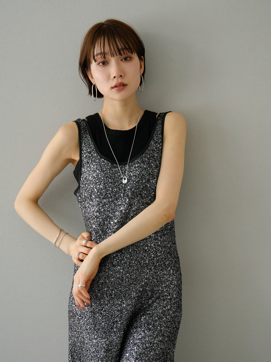 [Pre-order] Sequin Sleeveless Dress/Silver