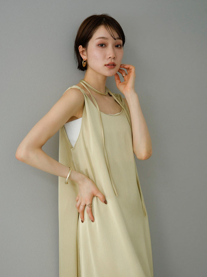 [Pre-order] Twisted shoulder crepe satin dress/yellow