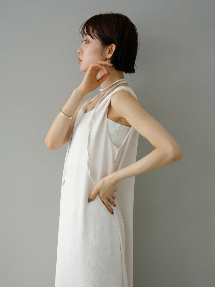 [Pre-order] Twisted shoulder crepe satin dress/ivory